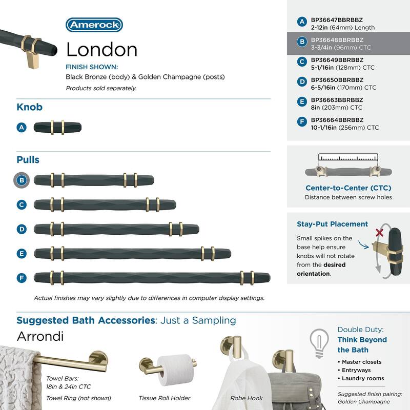 Amerock London 3-3/4 in (96 mm) Center-to-Center Black Bronze/Golden Champagne Cabinet Pull