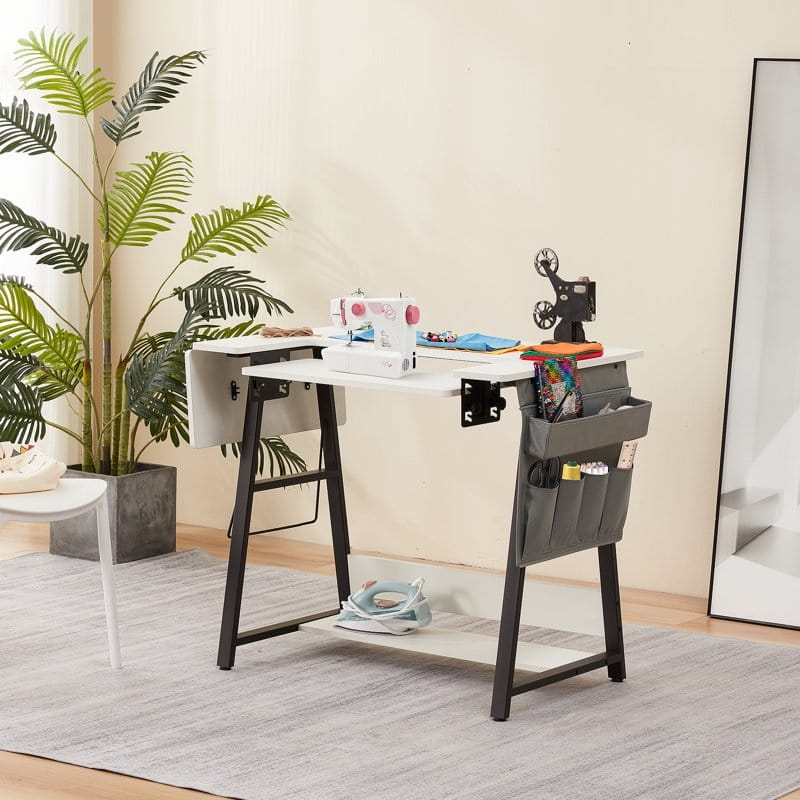 Erommy 45.5" W x 23.6" D Sewing Table featuring a Storage Shelf, Versatile Adjustable Sewing Machine Desk with Storage Bags