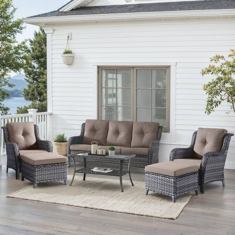 Outdoor Patio Chairs with Sofa Ottoman Grey-Grey - Grey - Grey - Grey