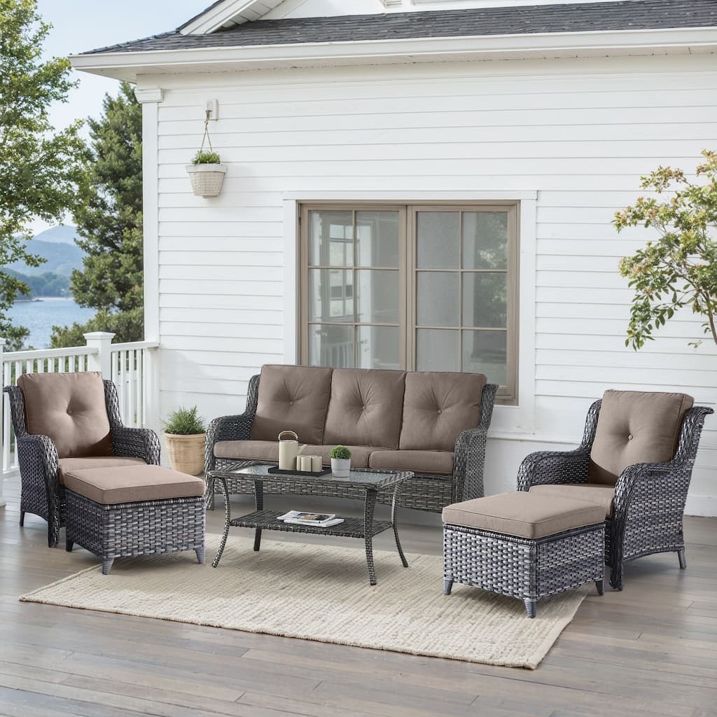 Outdoor Patio Chairs with Sofa Ottoman Grey-Grey - Grey