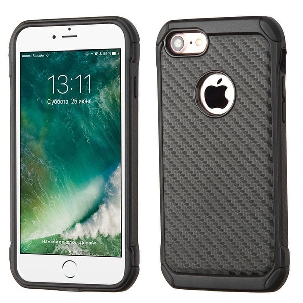 Insten Black Carbon Fiber Hard PC/ Silicone Dual Layer Hybrid Rubberized Matte Case Cover For Apple iPhone 7