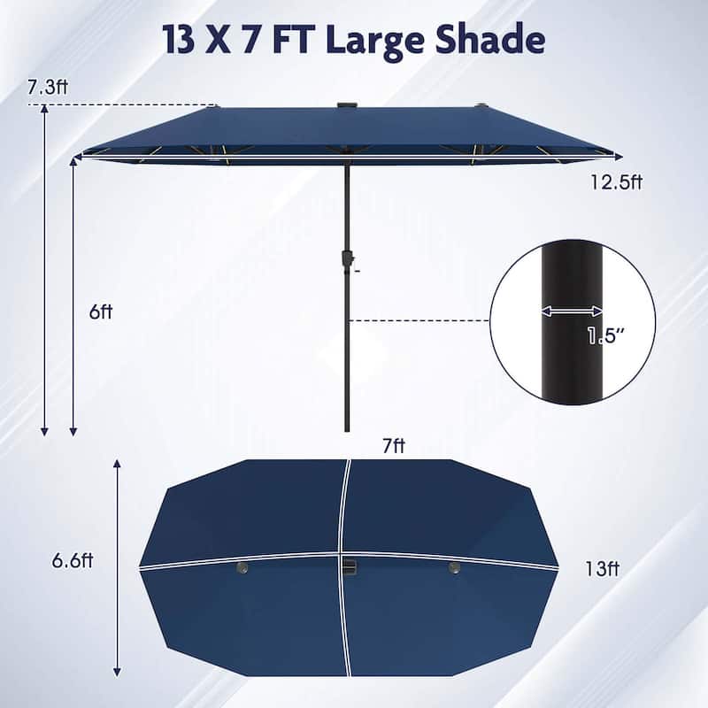 13 FT Double-sided Patio Umbrella Twin Size Umbrella w/ Solar Lights