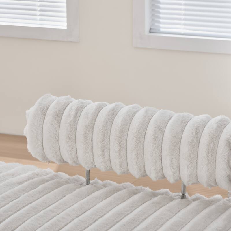 49.6"W Upholstered Mini Loveseat with Metal Legs, 2-Seater Small Sofa Ottoman Footrest with Adjustable Back