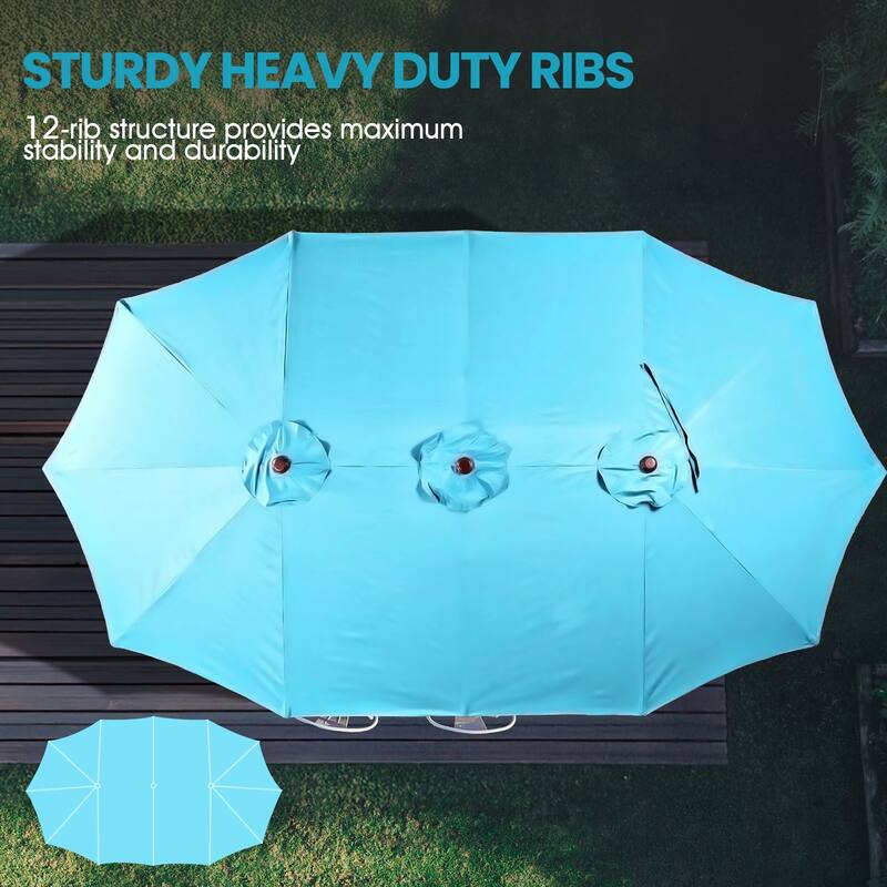 Aoodor 15ft Outdoor Double Sided Market Patio Umbrella with Base Stand
