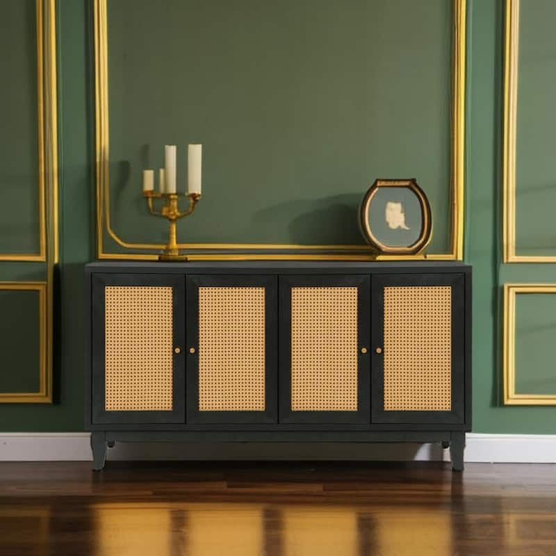 Handcrafted Premium Grain Panels,Rattan Sideboard Buffer Cabinet