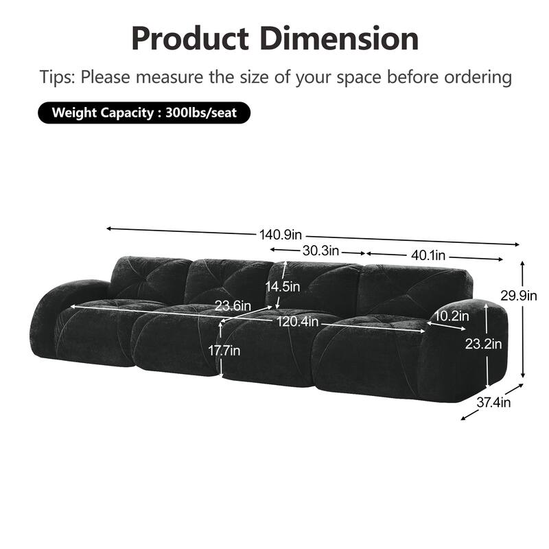 Roomfitters 114 Inch Modular Floor Sofa, Fluffy Plush Sectional with Ottoman, Chocolate