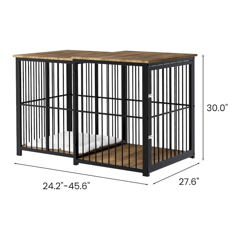 EROMMY Adjustable Dog Crate Furniture - Extendable Wooden Kennel (24.2" to 45.6") with Cushion, Heavy Duty End Table for Pets