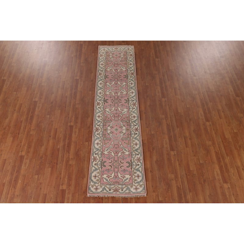 Light Pink Oushak Oriental Runner Rug Handmade Wool Carpet - 2'6"x 9'10"