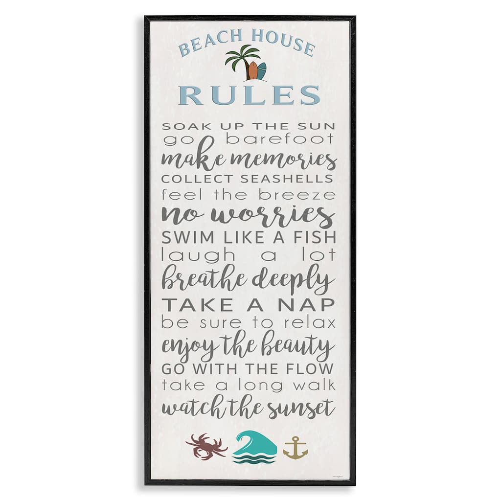 Stupell Fun Activities Beach House Rules Framed Giclee Art Design By Seven Trees Design