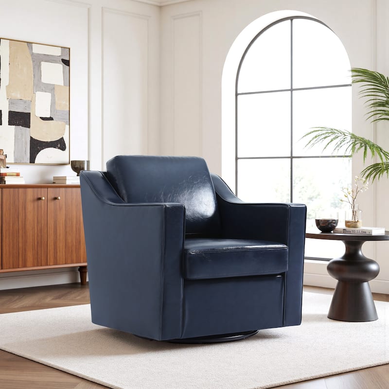 Modern 30.5" W Swivel Armchair Accent chair - LEATHER NAVY
