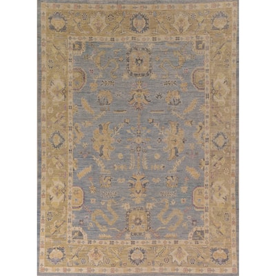 Light Blue Vegetable Dye Oushak Area Rug Hand-Knotted Wool Carpet - 8'3" x 10'2"