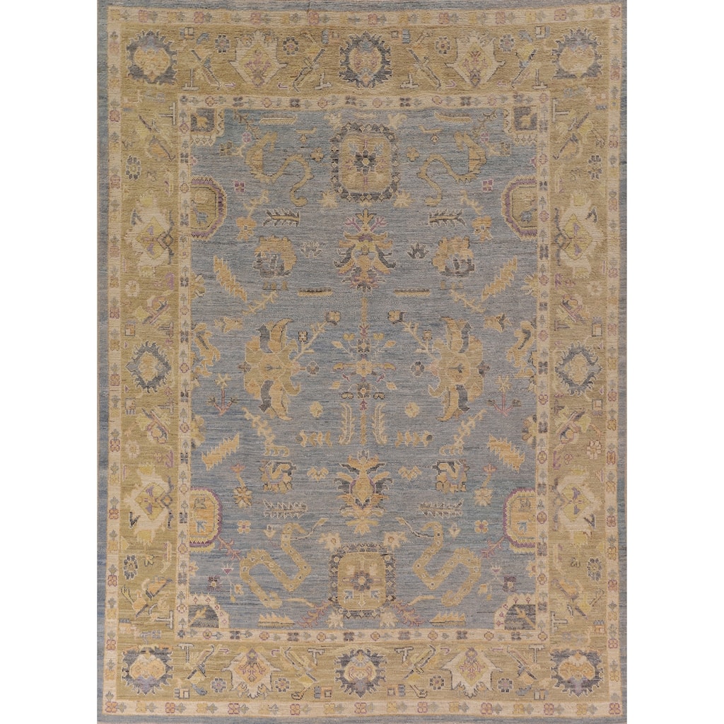 Light Blue Vegetable Dye Oushak Area Rug Hand-Knotted Wool Carpet - 8'3" x 10'2"