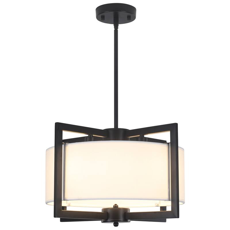 Modern 4 Light Pendant with Fabric Shade and Adjustable Height Metal Pole Light Bulb Not Included