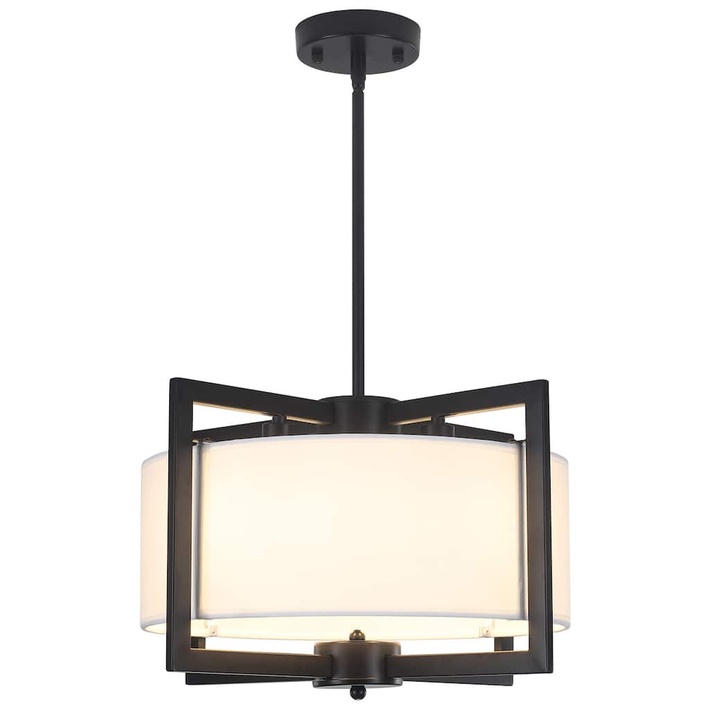Modern 4 Light Pendant with Fabric Shade and Adjustable Height Metal Pole Light Bulb Not Included
