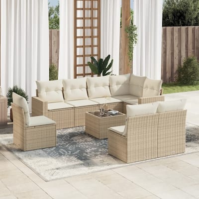 vidaXL Garden Sofa Set Beige Poly Rattan Large Modular Garden Sofa Set - 21.7 x 21.7 x 14.6