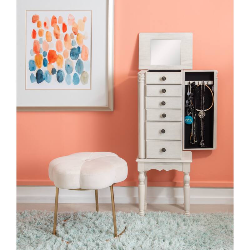 Jewelry Armoire with 6 Storage Drawers and Side Panels - 37" - Cream
