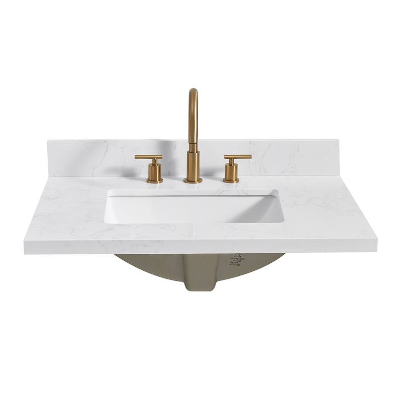Jaen Composite Stone Vanity Top with White Rectangular Sink - 31 in. W x 22 in. D - Grain White