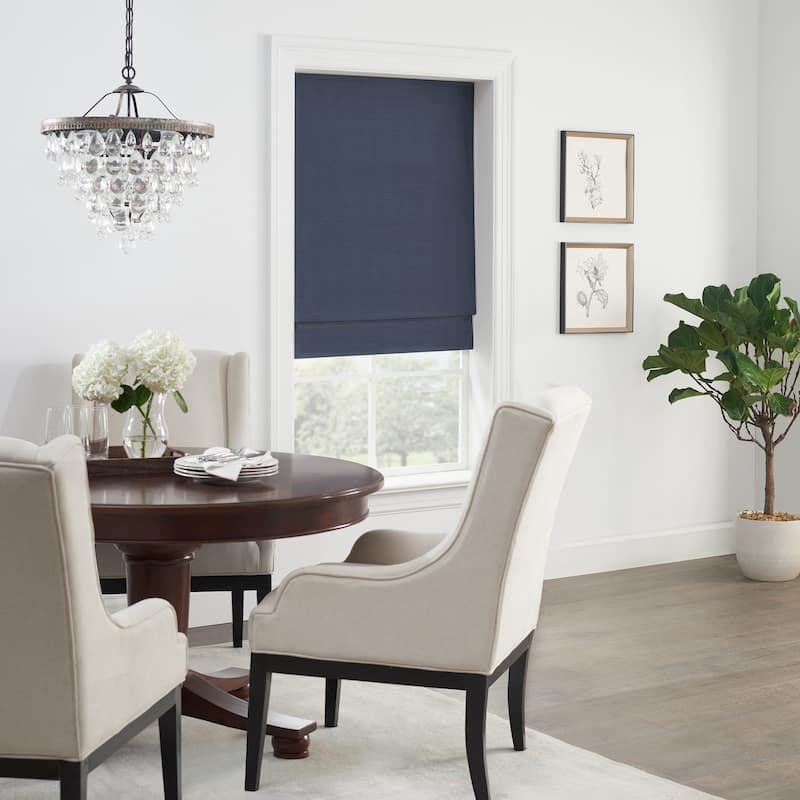 Eclipse Faux Silk 100% Total Blackout Cordless Roman Shade - 23x64 - Indigo