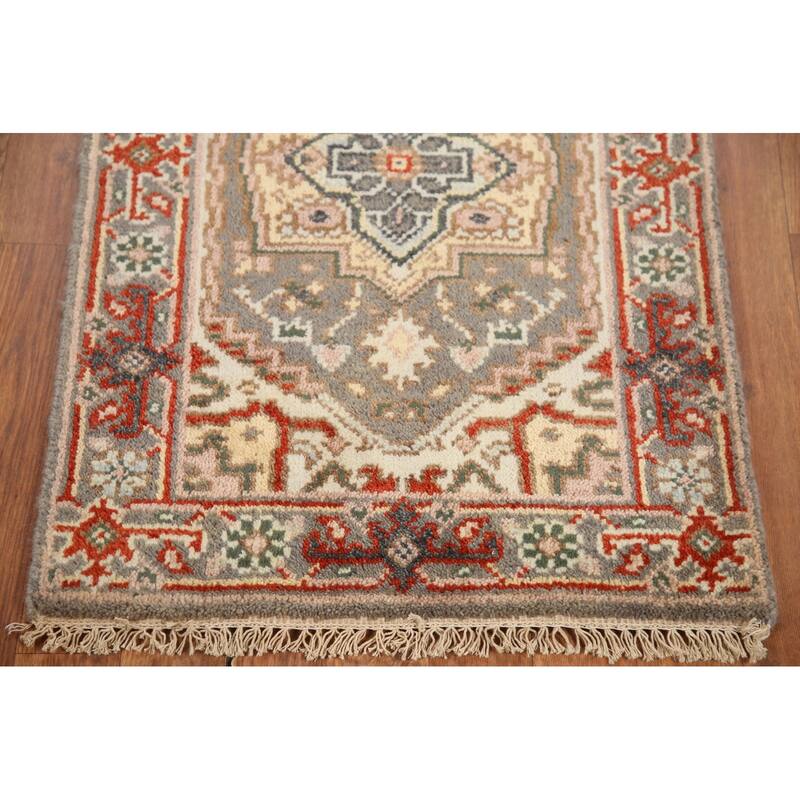 Hand Knotted Oriental 100% Wool Carpet Traditional Medallion Greys & Charcoal Heriz (serapi) Area Rug - 3' 0'' X 2' 0''