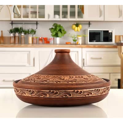 STP Goods Handmade 2.1 Qt Red Clay Stoneware Tajine