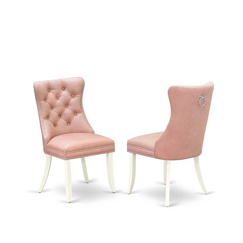 Parson Dining Chairs Set of 2 - Upholstered Kitchen Chairs with Nailhead Trim - Modern Beige Red Faux Leather
