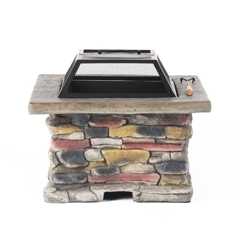 Roomfitters Outdoor Stone Finish Fire Pit with Mesh Screen, Heavy-Duty Fire Bowl, Perfect for Patio, Deck, and Garden Gatherings