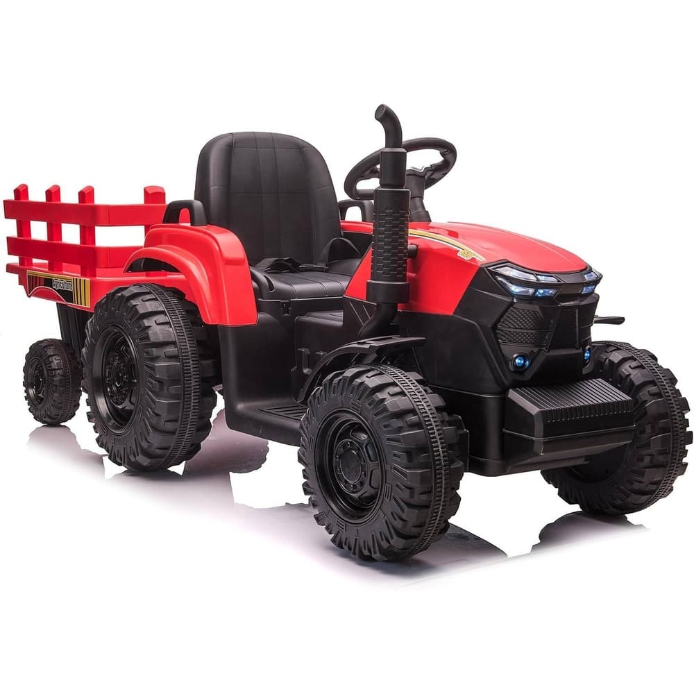 12V Electric Kids Ride On Tractor with Trailer for Boys & Girls Ages 3-6, Red