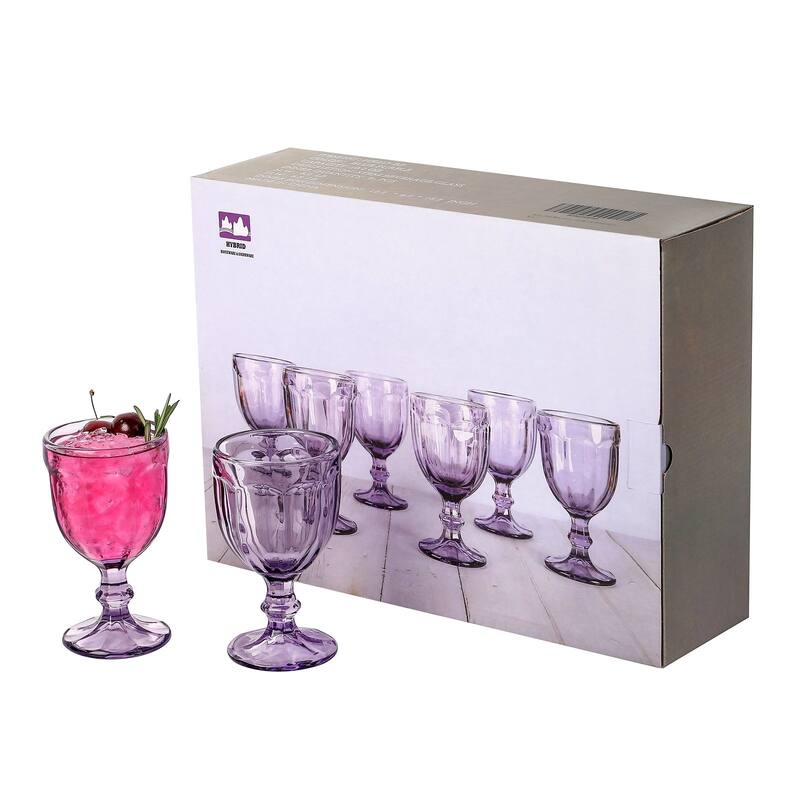 Vintage Embossed Glass Goblet (10.2 oz. set of 6) - 3.94"D x 5.51"H