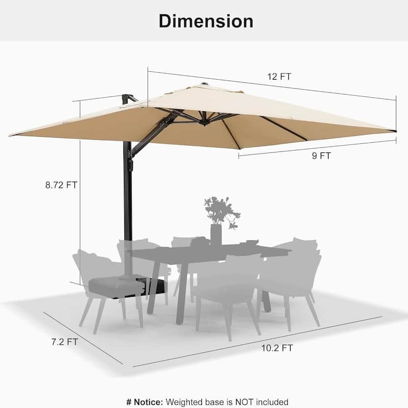 PURPLE LEAF Sturdy Heavy-duty Patio Cantilever Offset Umbrella with 360-degree Rotation