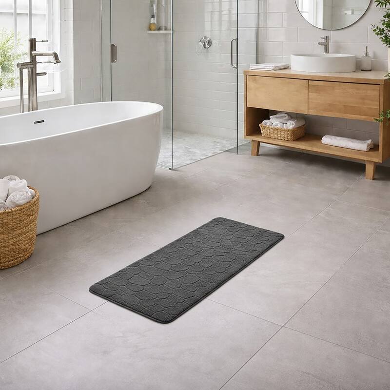 Memory Foam Runner Bath Mat Pebble Design 48x18 - Dark Gray
