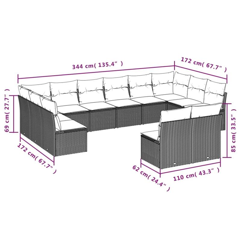 vidaXL Garden Sofa Set Black - 24.4 x 24.4 x 27.2