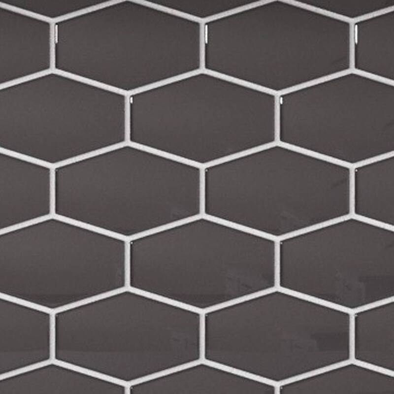 Long Hex 11 in. x 11 in. Glass Mesh-Mounted Mosaic Tile - Carbon Gloss - 11 in. x 11 in.