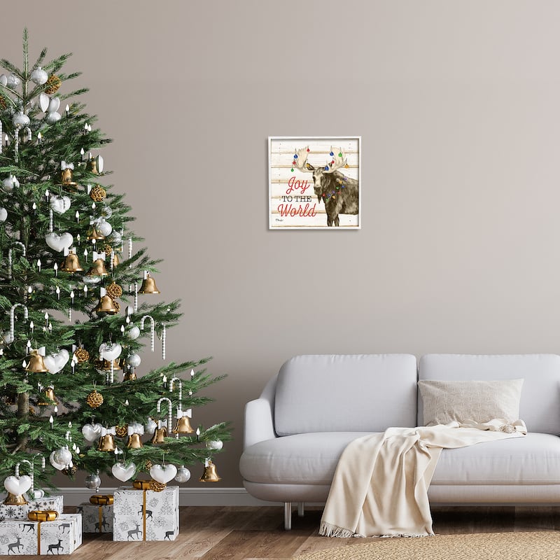 Stupell Moose with Festive Lights Framed Giclee Art Design by Paul Brent