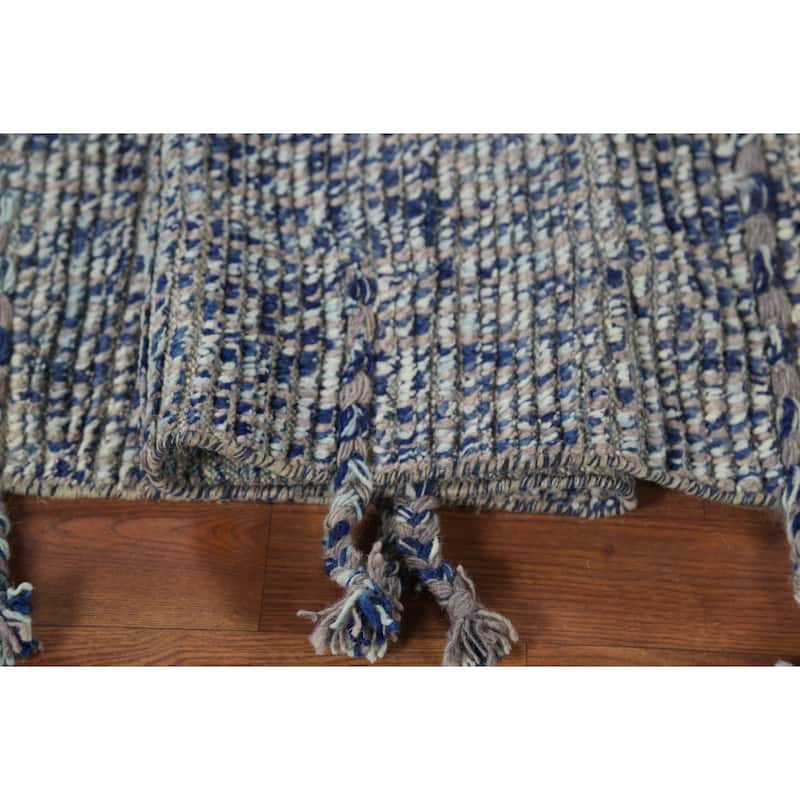 Blue & Gray Moroccan Abstract Area Rug Handmade Wool Carpet - 4'11"x 8'5"