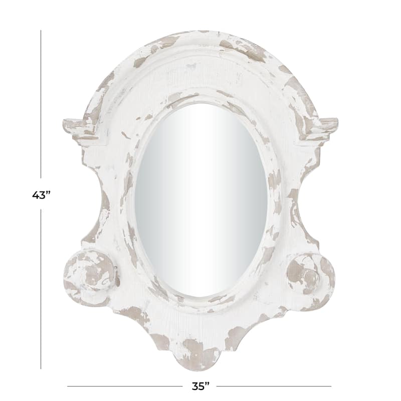 Fiberglass Distressed Antique Arched Oval Room Wall Mirror - White or Cream - Roche River Decor