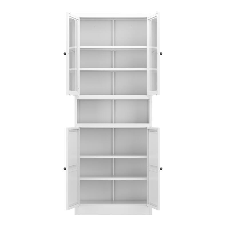 Storage Cabinet with Adjustable Shelves, Heavy Duty Kitchen Pantry Cabinet, Freestanding Cabinet with Glass & Metal Doors