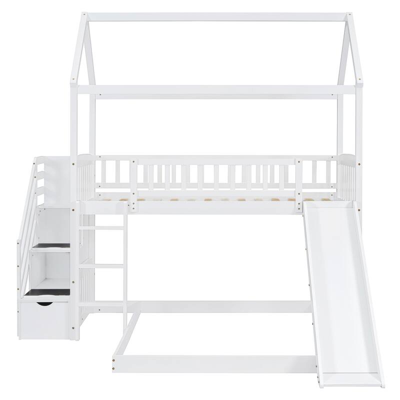 Multifunctional Twin Bunk Bed with Drawers, Slide, and Storage Steps, No Box Spring Needed