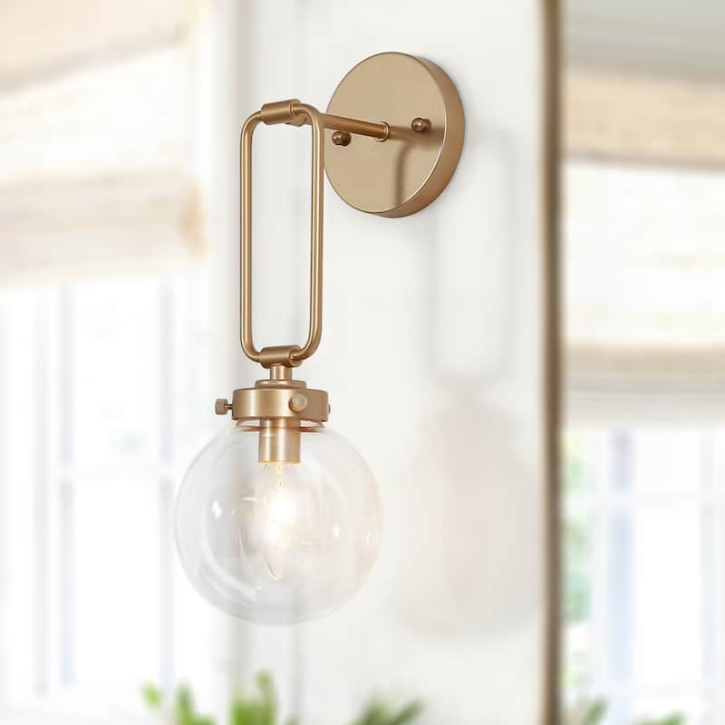 Zeci Modern Gold Wall Sconce with Orb Glass Unique Bathroom Vanity Light Dimmable - L5.1'' x W9.8" x H14.6"
