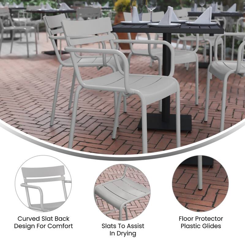 2PK Modern Commercial Grade 2 Slat Indoor/Outdoor Steel Stack Chairs