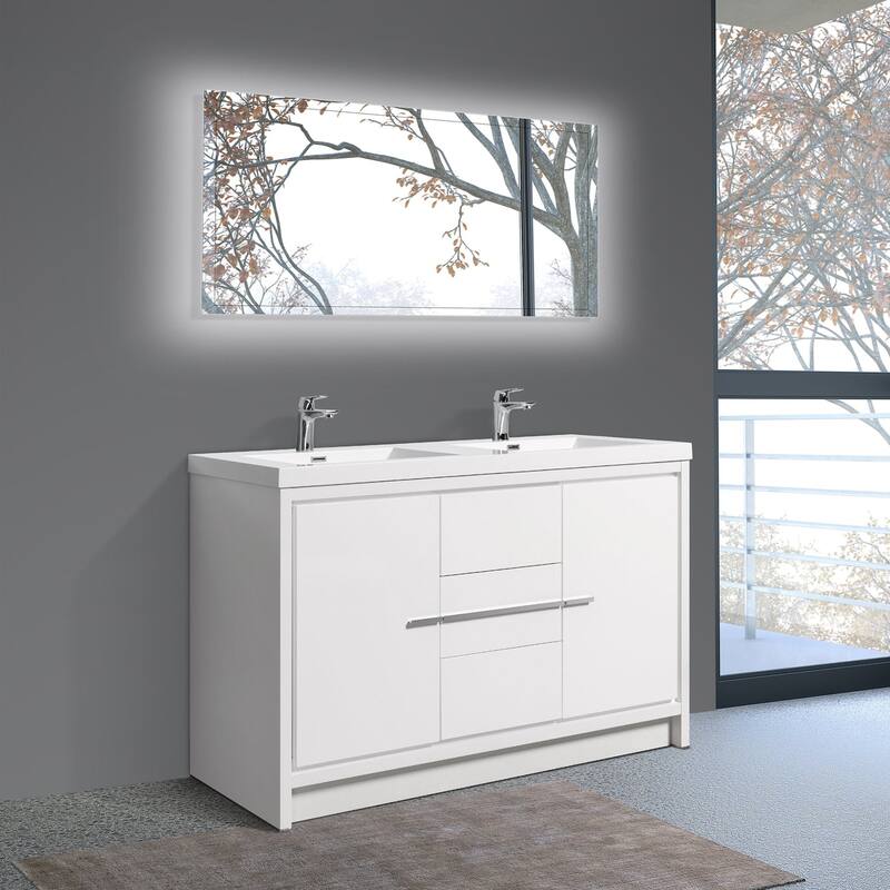 Freestanding Bathroom Vanity Set in HG-White with Integrated Solid Surface Sink