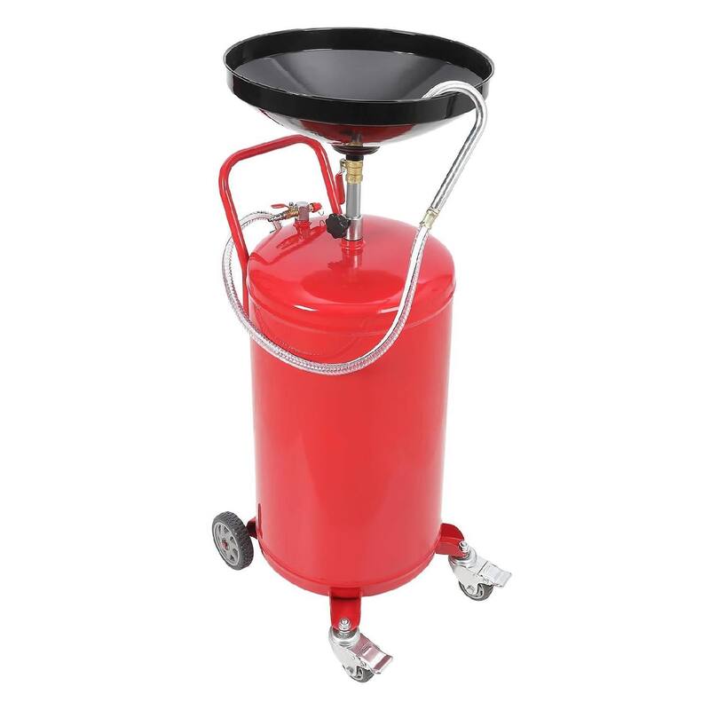 Height Adjustable Portable Waste Oil Drainer with Wheels - Red 18 Gallon