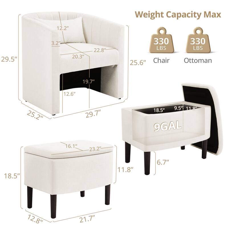 Barrel Accent Chair With Storage Ottoman,Modern Living Room Barrel Chair,Chenille Reading Chair With Ottoman For Living Room