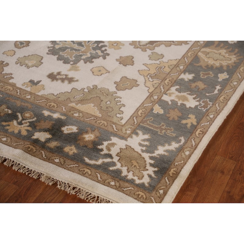 Ivory Oushak Indian Area Rug Hand-Knotted Transitional Wool Carpet - 8'0" x 9'11"