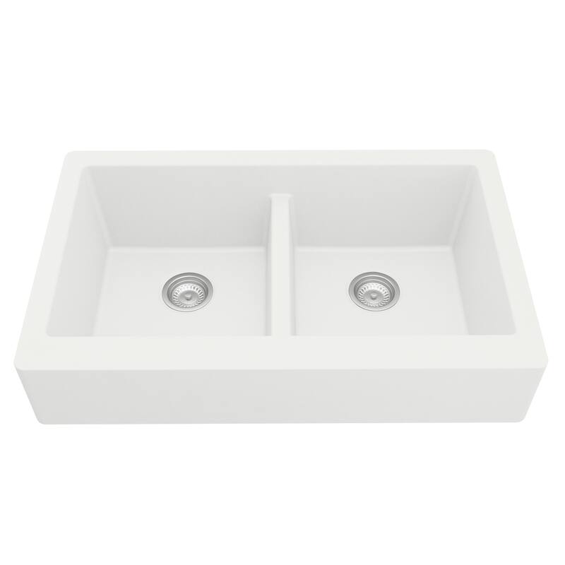 Karran Retrofit Apron Front Quartz Double Bowl Kitchen Sink - White