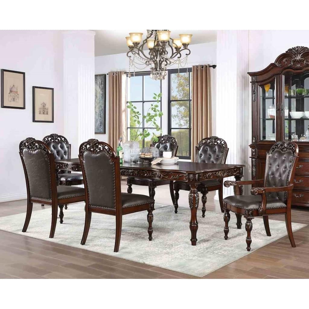 Traditional Espresso Finish Dining Set Expandable Table and Chairs 7pc