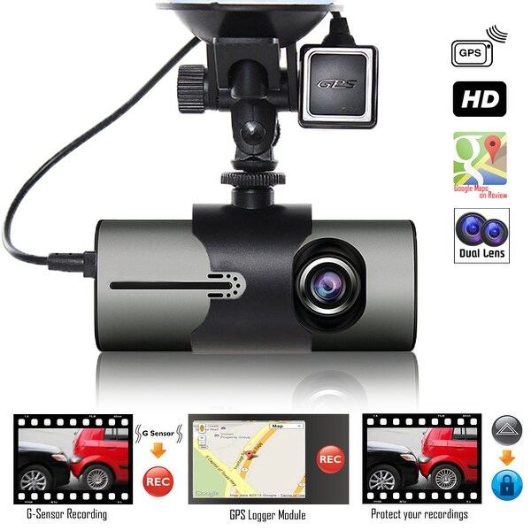 Indigi® XR300 Car DVR Dual Camera DashCam (Front+Rear) Driving Recorder with 2.7" Split Screen LCD w/ GPS Tracker + G-Sensor