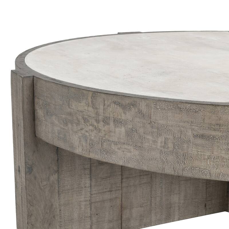 Classic Home Sonoma 52" Round Reclaimed Pine Coffee Table in Distressed Gray