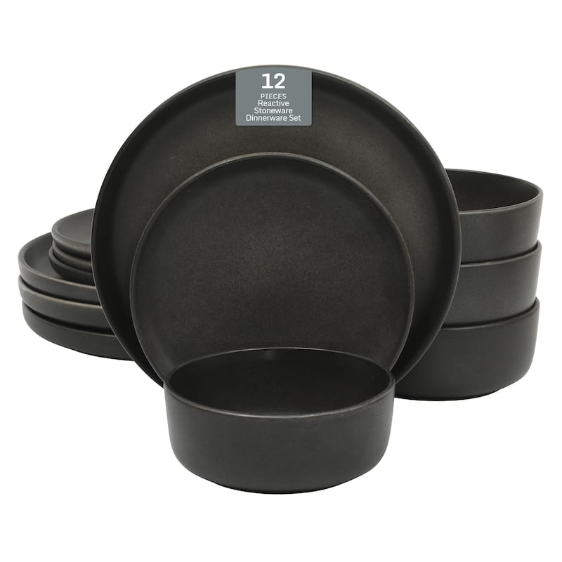 Gibson Elite Pasco (Service for 4) Plates and Double Bowl Reactive Glaze Stoneware Ceramic Dinnerware Set