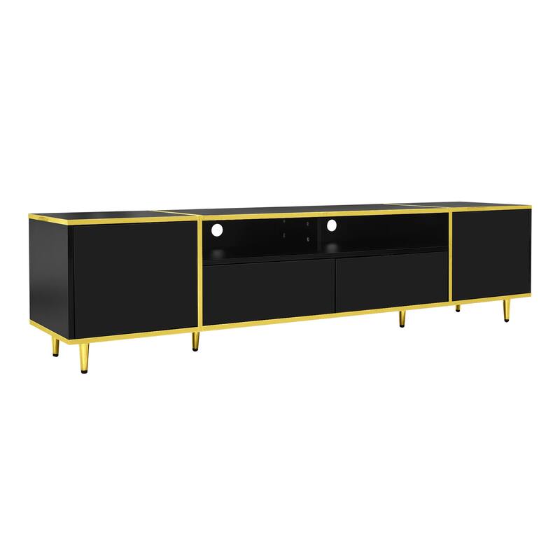 70.9'' Modern TV Stand for TVs up to 80 Inches, Entertainment Center Storage Cabinet with 2 Shelves and LED Lights