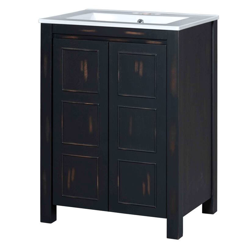 Bathroom Vanity Set with Double Ceramic Sinks,Storage Shelf and Doors